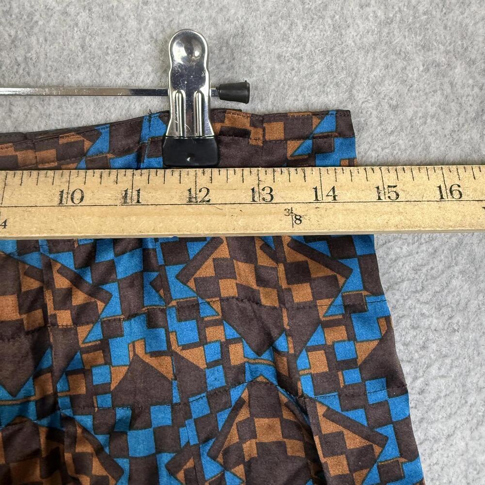 DKNY City Silk Skirt Size 6 Blue-Brown-Cinnamon Geometric Design Midi - Picture 2 of 8